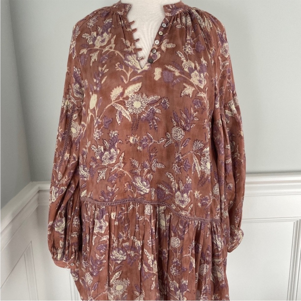 MAREA (BY LIZ JOY) BROWN FLORAL LONG SLEEVE MINI DRESS XS/S!